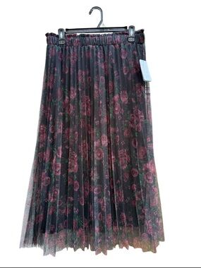 Metro Wear Black Midi Skirt with Rose Print